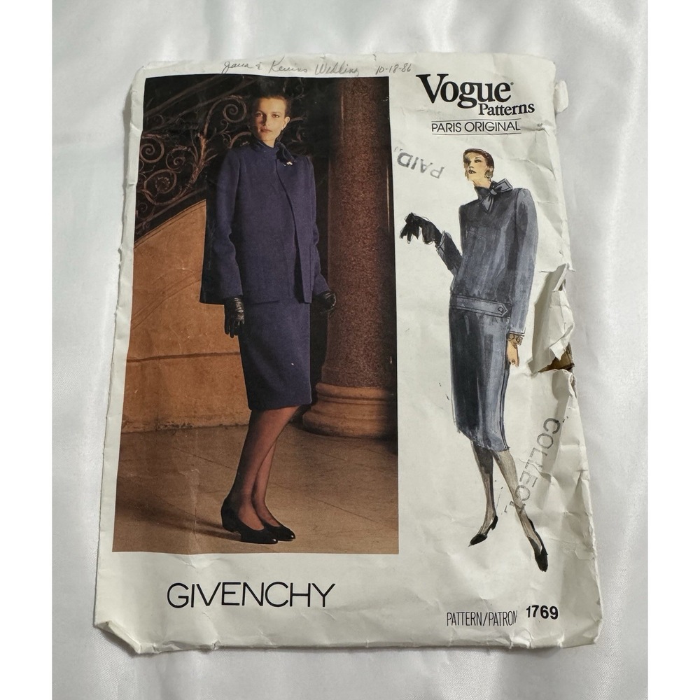VTG 1986 Vogue GIVENCHY PARIS ORIGINAL Jacket & Dress / Cut Pattern#1769 Sz 12